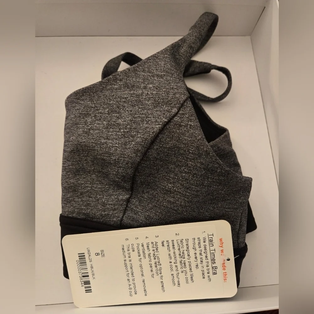 Lululemon Train Times Sports Bra in Dark Heathered Grey Black Size 8 NWT - Picture 8 of 8
